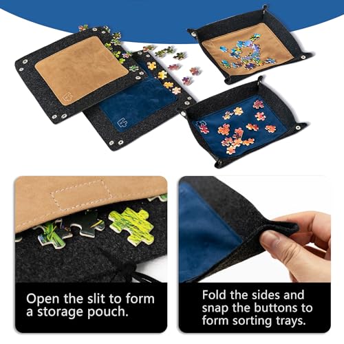 Sancallie Puzzle Mat Roll Jigsaw Storage Felt Mat, Jigroll Up to 1,500 Pieces with 4 Puzzle Trays - Image 3