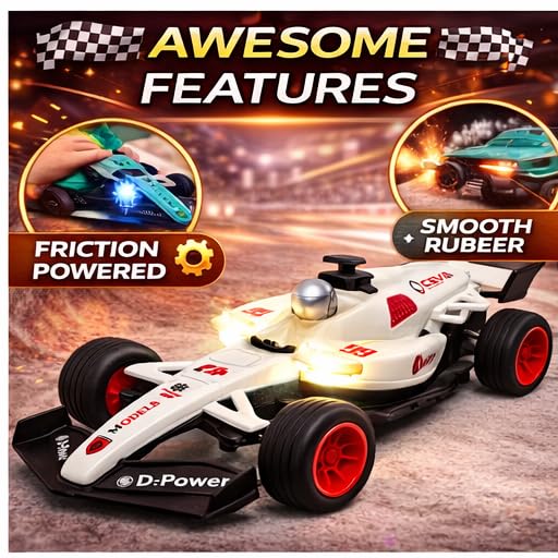 Image of PLUSPOINT F1 Friction Powered Race Car Toy for Kids, Formula1 Car with Light and Sound Push and Go F1 Racing Speed Vehicle for Toddlers, Kids, Boys & Girls