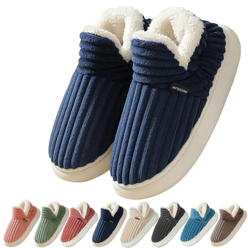 Coswind Hausschuhe Damen Herren Winter Warme Geschlossen Plüsch Weiche Modern Bequeme Elegant Rutschfeste Memoryschaum Pantoffeln Marineblau 280