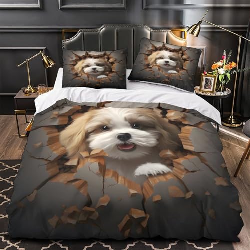 Housse de couette 3D chiot mignon parure de lit enfant single 135x200 microfibre