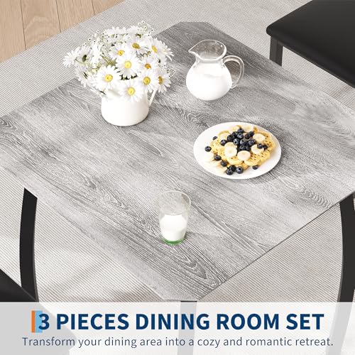GarveeHome Dining Table Set for 2, Farmhouse 3 Piece Kitchen Table and Chair Set with Upholstered Chair, Metal Frame Dining Room Table and Chairs for Small Space, Apartment, Black+Grey