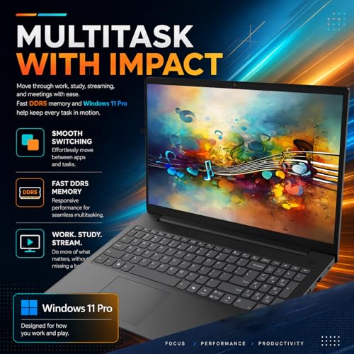 Image of Lenovo 2026 V15 Slim Business Laptop, 15.6 inch FHD Display, Powerful Intel Quad-Core Processor, 16GB DDR5 RAM, 512GB SSD, Wi-Fi 6, Ethernet(RJ45), HDMI, 8-Hour Battery, Windows 11 Pro, MS 365 for the Web