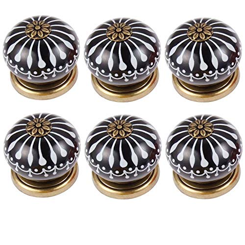 FBSHOP(TM) Möbelknöpfe, rund, Keramik, für Schubladen, Schränke, Schränke, Schränke, 6 Stück, Schwarz Cover