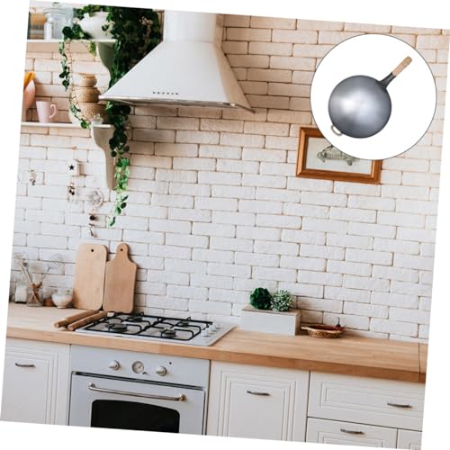 Wok de hierro con mango de madera gris miniatura 3