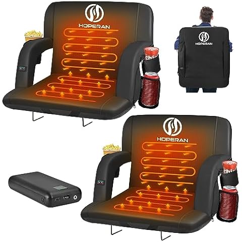 HOPERAN 25" 2pcs Dual-Sided Heated Stadium Seats for Bleachers with Back Support, 20000mAh Power Bank Included Stadium Chair, 3 Levels Heating Stadium Seating for Bleachers Seat with Backrest Cover