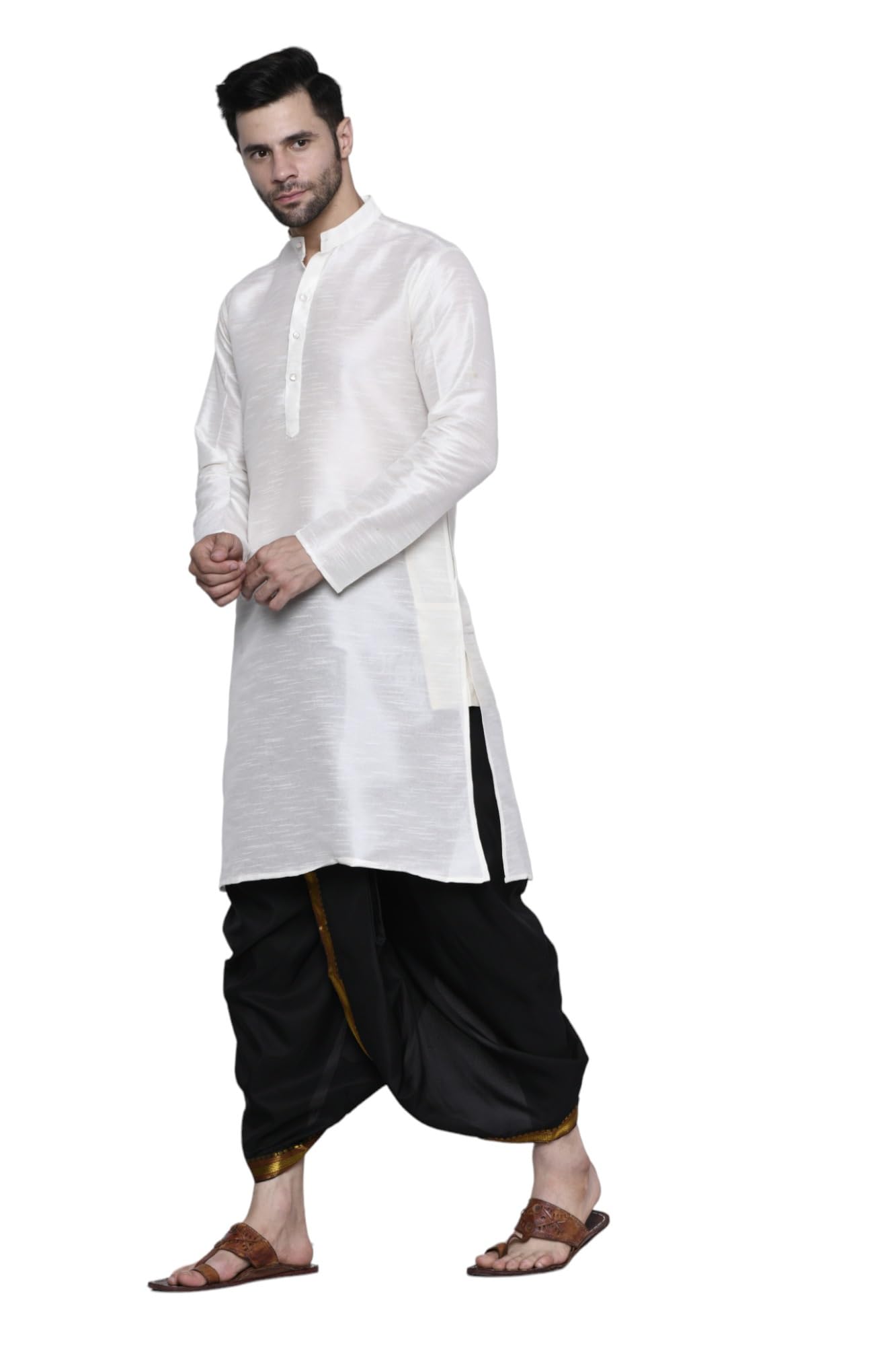 rameshwaram fabrics Cotton Silk Kurta for men with Dhoti Style Pyjama Set (XXL, Black)-picture-27