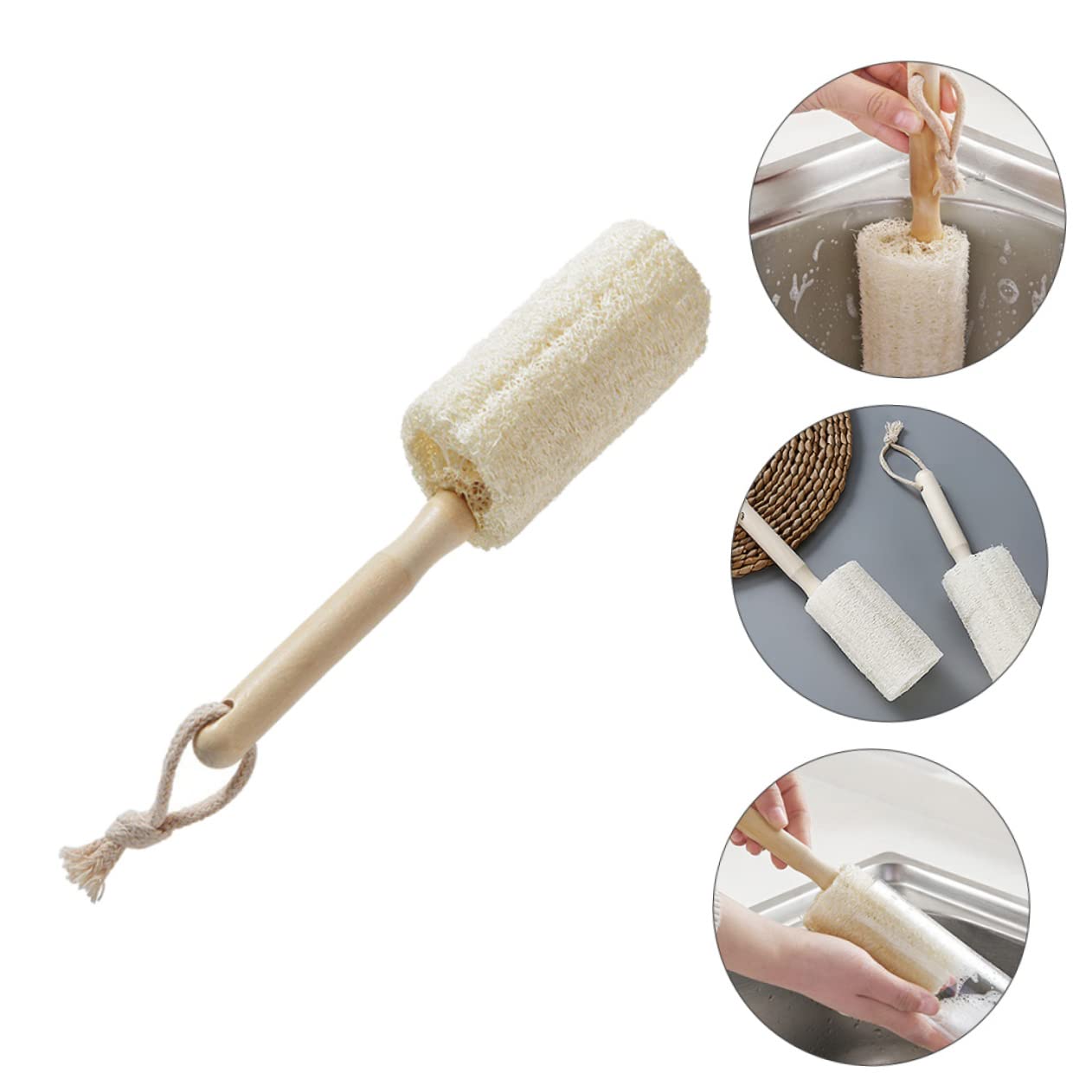 Baluue 3 Sätze Teiliges Flaschenbürsten Mit Langem Holzgriff Natürliche Schwammreinigung Schonend Für Trinkgläser Und Tassen Vielseitige Haushaltsreinigungsbürste 3 Stücke * 3