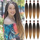 Ombre Pre-stretched Braiding Hair, Top Silky Braid Hair Extensions, Itch Free Crochet Twist Hair Braids, Yaki Texture Original Braiding Hair Pre Stretched, 0.21 pound/bundle (24''-8 bundles, 1b/30/27)
