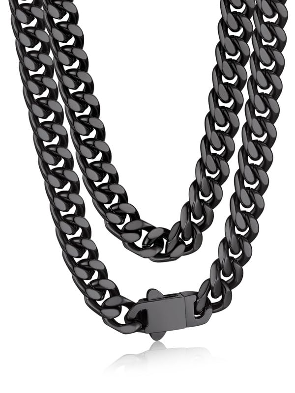 Bandmax Mens Stainless Steel Chain Necklaces 5 7 9 12MM Chunky Miami Cuban Link Chain Necklace Bracelet Silver