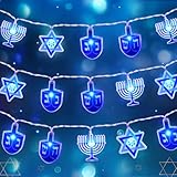 Tifeson Hanukkah Lights Decorations, 10Ft 20 LED Menorah Star of David Dreidel String Light with Timer Battery Operated Chanukah Led Lights for Hanukkah Jewish Indoor Party Home Decor