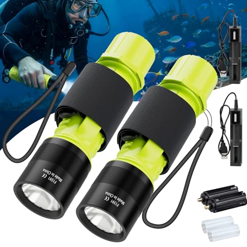 NAKCNM Tauchlampe 2 Stück IPX8 Wasserdicht Wiederaufladbar Taucherlampe LED mit 3 Modi 1200 Lumen Batteriebetrieben Unterwasser Taschenlampe Taucherleuchte zum Tauchen Schnorcheln Angeln