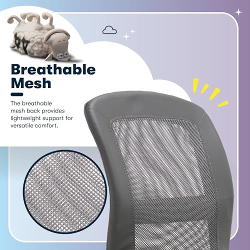 Image of Serta Essential Armless TaskChair, Small Desk Chairs with Wheels, Breathable Mesh Back and Faux Leather, Quality Foam Cushion Seat for Comfort, Minimal Design for Vanity Table, Gray