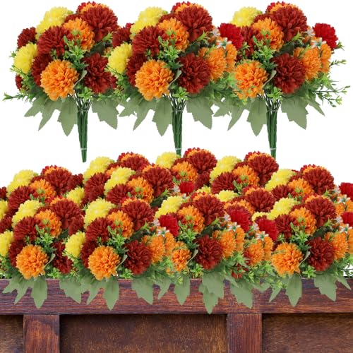ATPAIL 12 Pack with 84 Flower Heads Artificial Chrysanthemum Flowers, Fall Floral Decor for Indoor Outdoor, Porch, Patio, Front Yard, Planters