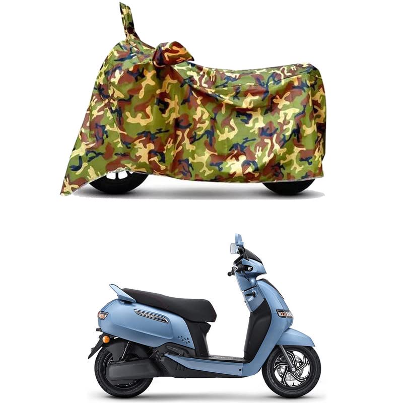 Image of Waterproof 100% PVC Coated Bike Scooty Two Wheeler Body Cover Compatible for TVS iQube Electric STD /UV-Rays /Heat Protection /Birds Dropping /Scratchproof /Dust Proof [6X6 Jungle Print]