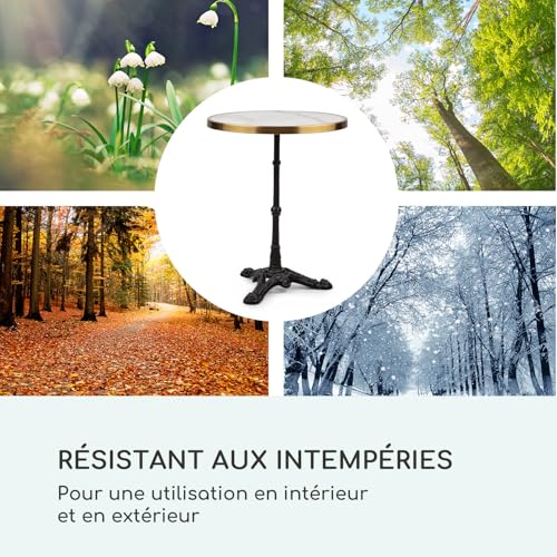 Table bistrot résistant aux intempéries avec plateau marbre et pied fonte - 8