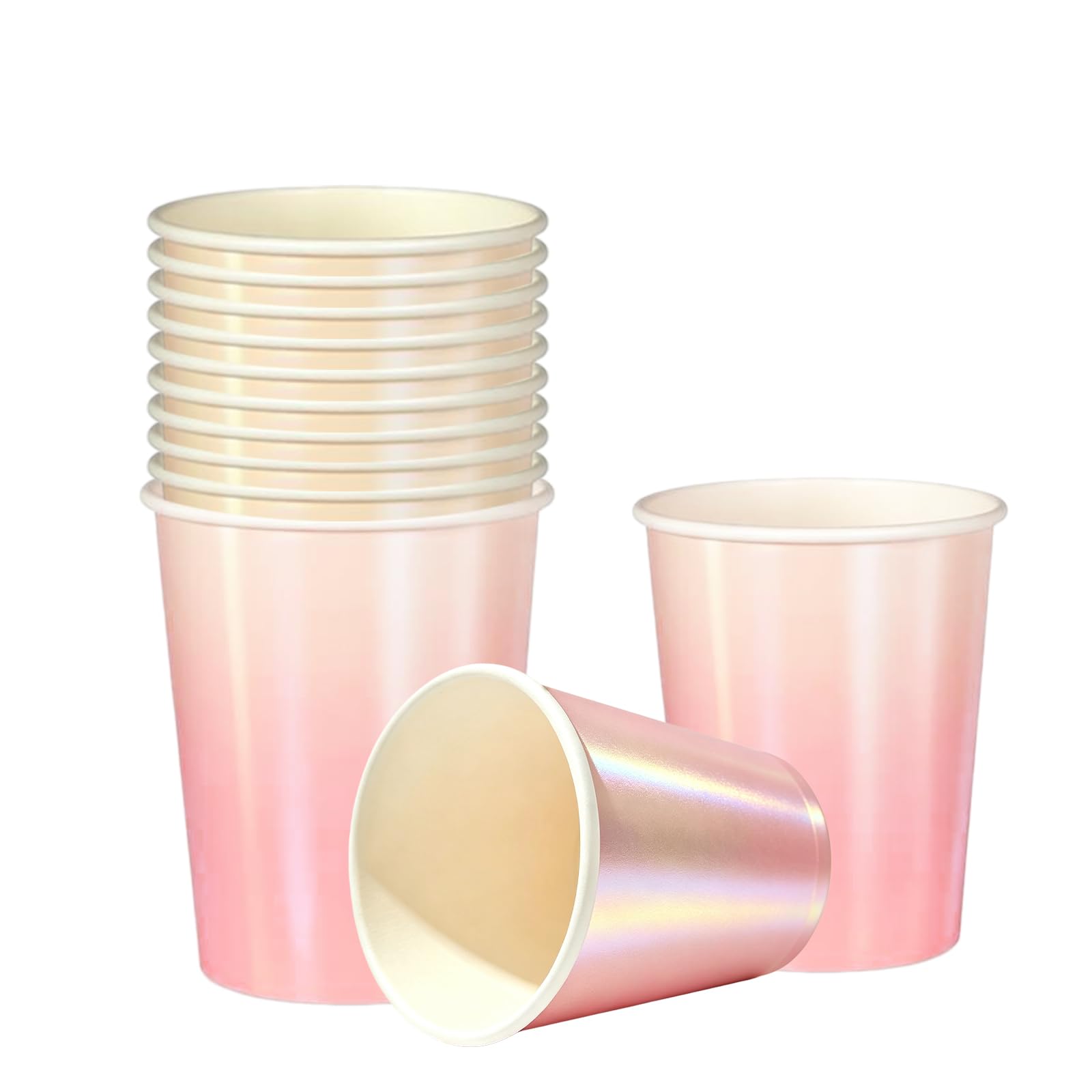 40P Peach Pink Laser Paper Cups,Disposable Tableware Holographic Party Cup