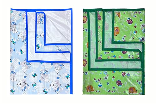 Image of EcoSoft Plastic Sheet,PVC Sheet for Kids,Rubber Sheet for Babies,Bed Wetting Protector(90 x 135 cm) (Blue Bear & Green Hippo)