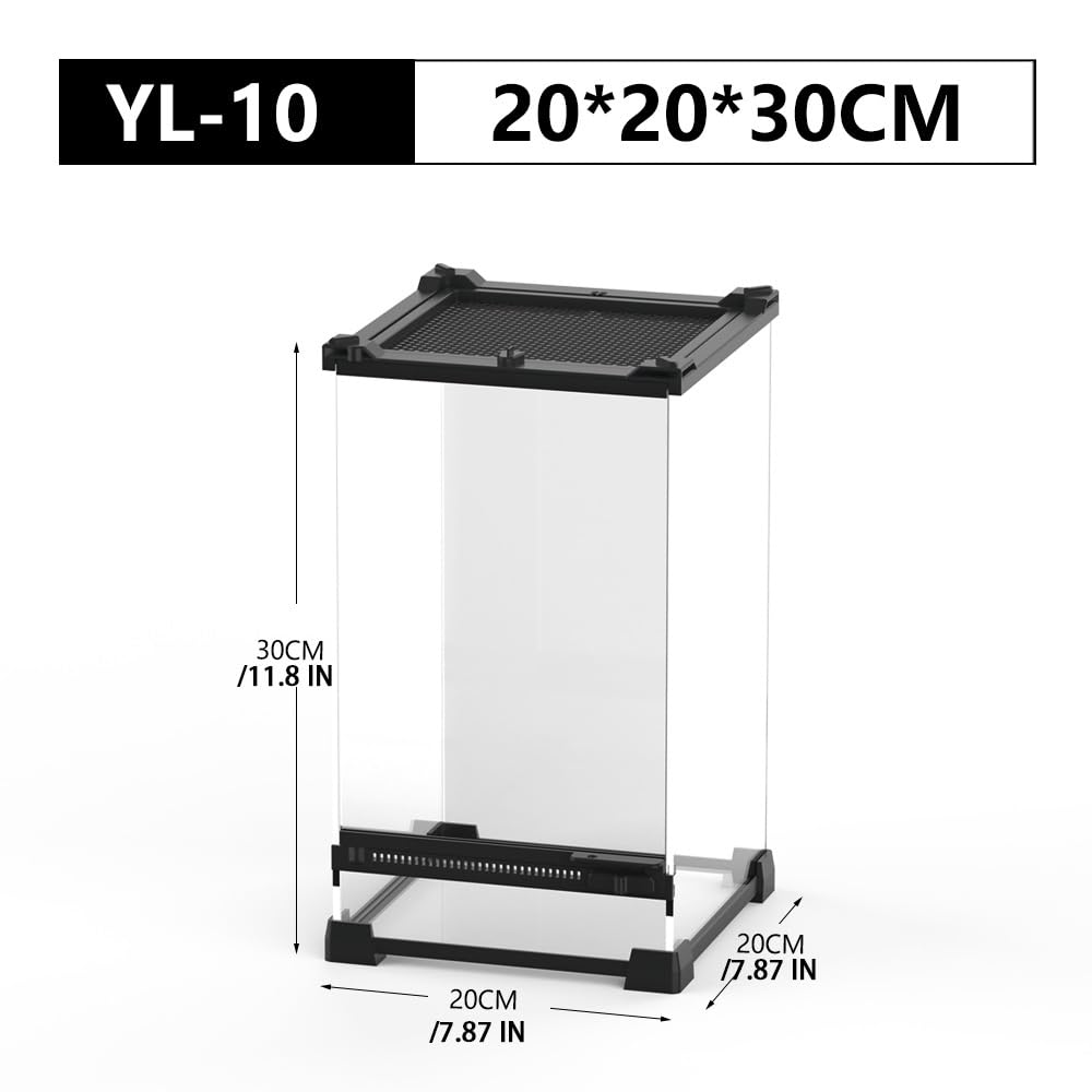 Terrario per rettili, Paludario, Teca per serpenti, Tartarughiera, Scatola di alimentazione rettile, piccolo acquario, trasparente, adatto per barba, ragno, lucertola(vetro-20 * 20 * 30cm)