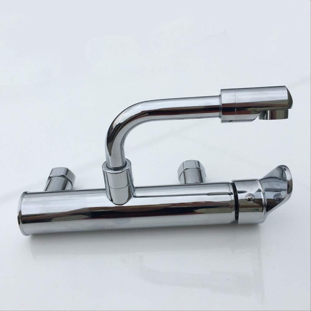 Xazlbiw Chrome 240Mm Kitchen Faucets Black Brass Wall Mounted Dual Hole Bathroom 360 Rotate Basin Faucet Cold Hot Water Sink Crane Mixer Taps