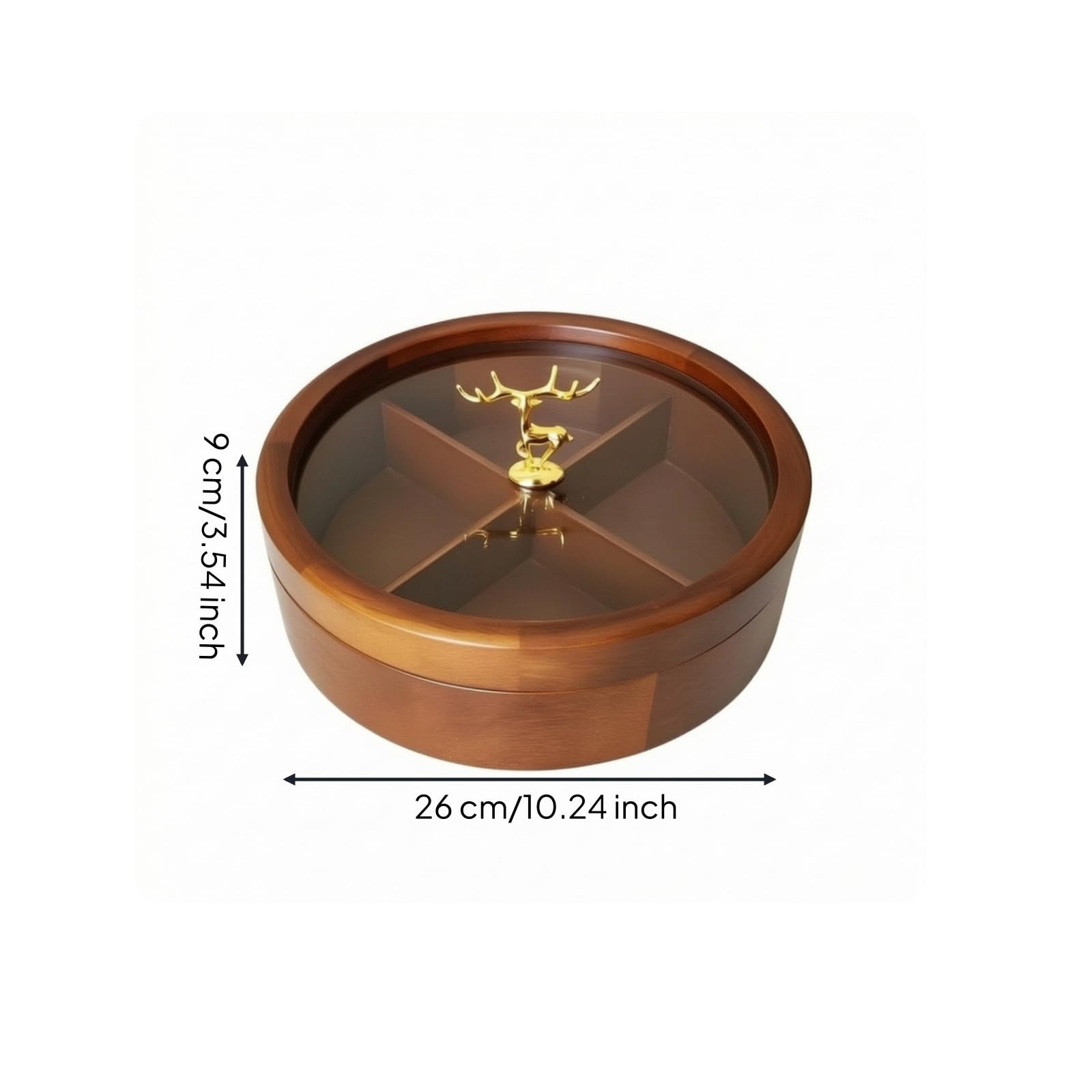 Scatola Rotonda in Legno con Coperchio Trasparente Maniglia Dorata Vassoio Diviso Contenitore Dolcetti Multi Scomparto, Moderno Minimalista, Design A Cinque Scomparti