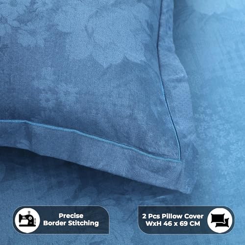 Image of Story@Home Luxe 400 TC Sateen Weave 100% Cotton Bedsheet King 270 cm x 270 cm Ombre Printed Soft Flat Sheet with 2 Pillow Covers 18 x 27 Inch Sea Blue-Gift Packaging