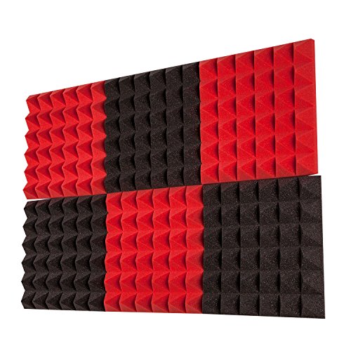 Foamily 6 Pack - Red/Charcoal Acoustic Foam Sound Absorption Pyramid Studio Treatment Wall Panels, 2" X 12" X 12"