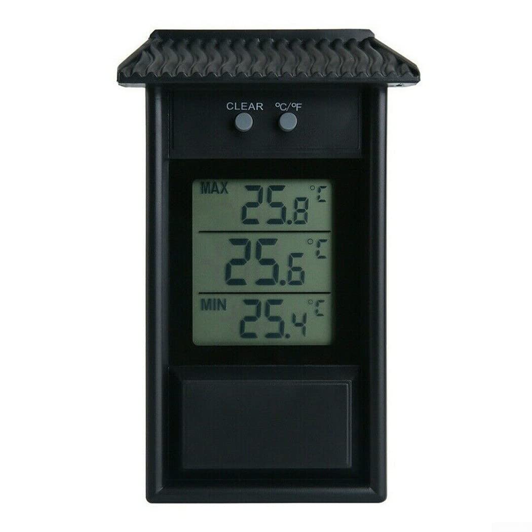 Digital Display Max Min Greenhouse Thermometer Garden Indoor Outdoor Wall Room, Black
