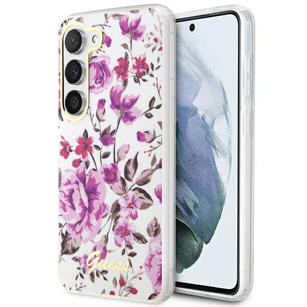 Guess GUHCS23SHCFWST Étui Rigide pour S23 S911 Blanc Collection Flower