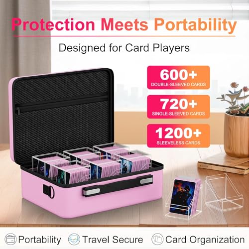 Image of Proijeut Card Deck Box with Portable Case, 6 Pack Clear Commander Deck Box with 6 Dividers, Holds 600+ Double Sleeved Cards, Fit for MTG, YuGiOh, TCG (Pink)