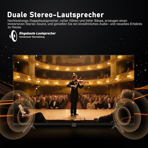 32 Zoll HD Smart TV, D-LED Hintergrundbeleuchtung Fernseher, randloses Design, HDMI USB DVB-T2/S2 RJ45 Schnittstelle, großer Bildschirm für Wohnzimmer, Schlafzimmer, Heimunterhaltung - schwarz – Bild 7