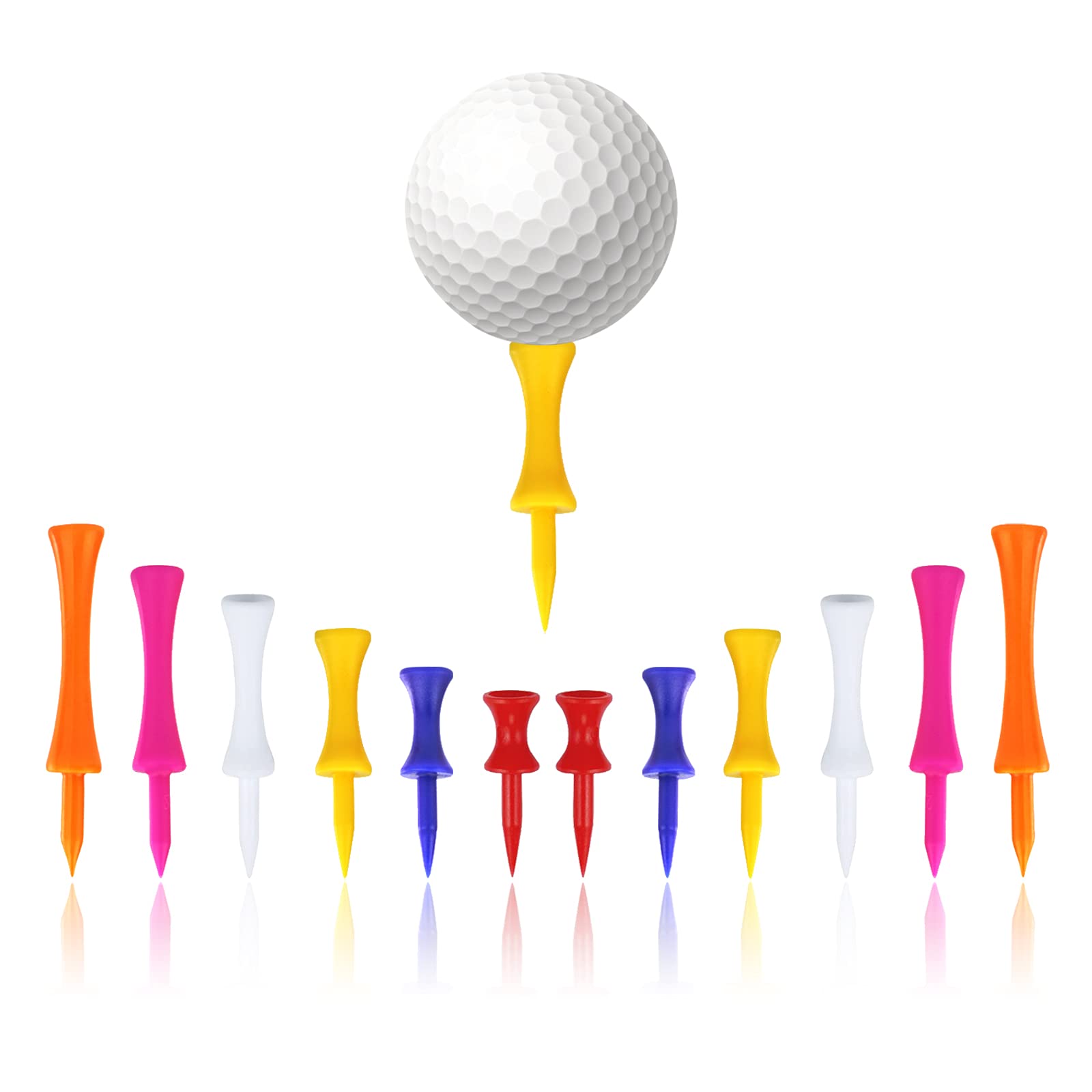 GrantopCastle Golf Tees Plastic, 60 Pcs Different Height Golf Tees Multiple Colors Mixed Size(31mm, 37mm, 43mm, 51mm, 57mm, 70mm)