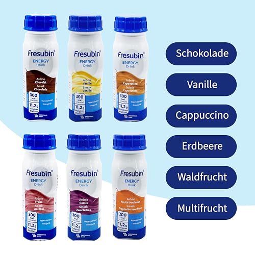 Fresubin Energy Drink - Mischkarton Hochkalorische Trinknahrung von Fresenius Kabi in 6 Geschmacksrichtungen, 300 kcal pro Flasche (200 ml (24er Pack), Mischkarton)