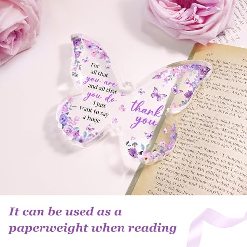 Image of Gifzy Thank You Gifts for Women, Appreciation Gifts for Teacher Employee Coworker Nurse Friend, 5x5x0.5 Inch Purple Butterfly Acrylic Plaque Decor, Graduation Wedding Thank You Grateful Gift Bulk