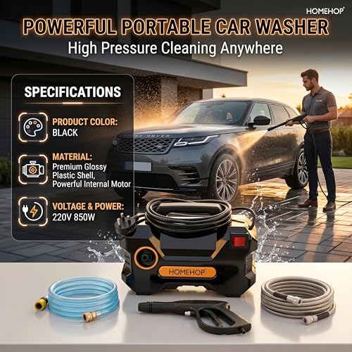 Image of Homehop Car Washer High Pressure Gun Portable Water Spray Cleaning Machine | Pressure Washer for Car 850W Electric Pump Machine Bikes, Floor, Gardens, Tank And Outdoor Spaces (7m Hose Pipe ,ABS+Copper)