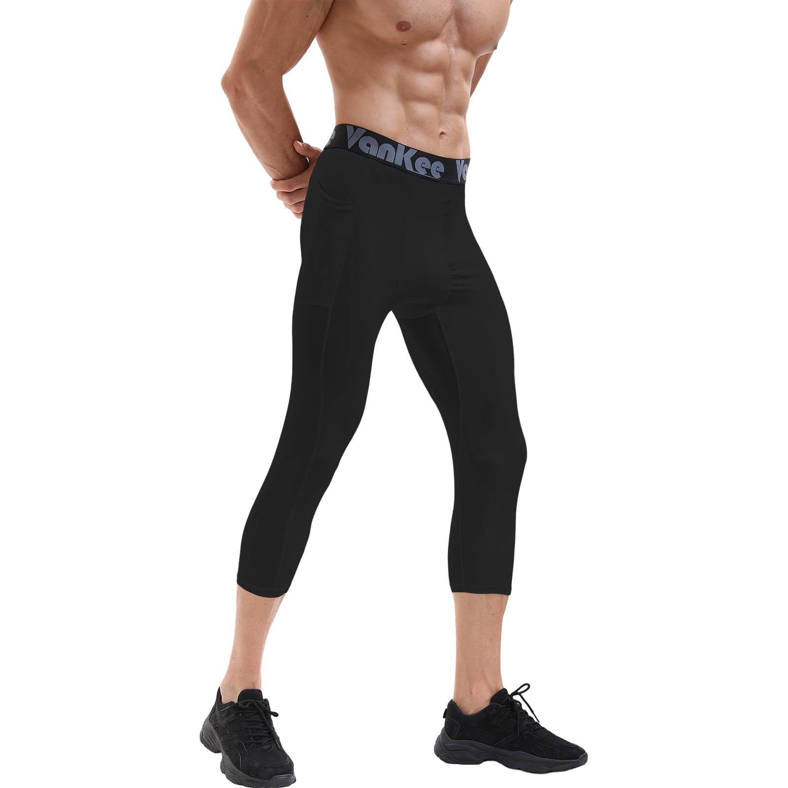 Męskie spodnie kompresyjne 3/4 z kieszeniami Sportowe legginsy do biegania Spodnie fitness Szybkoschnące spodnie do koszykówki Piłka nożna Joga Siłownia