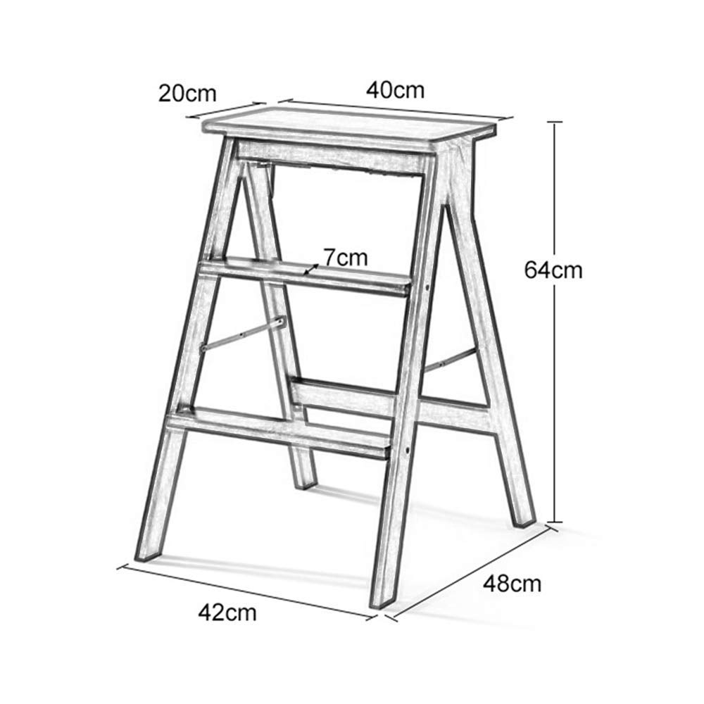 Tritthocker aus Holz, Trittleiter aus Massivholz, multifunktionaler, klappbarer Tritthocker für Küche, Bibliothek und Büro, 3-stufige Mini-Trittleiter, klappbare Trittstu