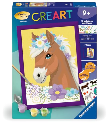 Ravensburger - CreArt Kids 18x24 cm - Numéro d'art - Cheval Fleuri - Kit de Peinture par numéros - Dès 7 Ans - 25906
