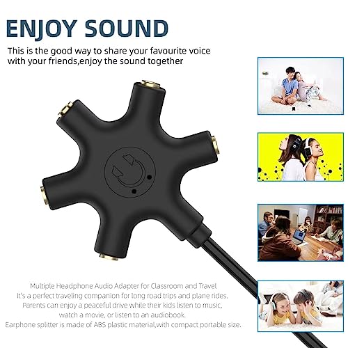 Image of Multi Headphone Audio Splitter, 5-Way 3.5mm Jack Stereo Headset Adapter to Connect Up to 5 Devices for Mixing, Shared Experiences - for iPhone, iPad & More