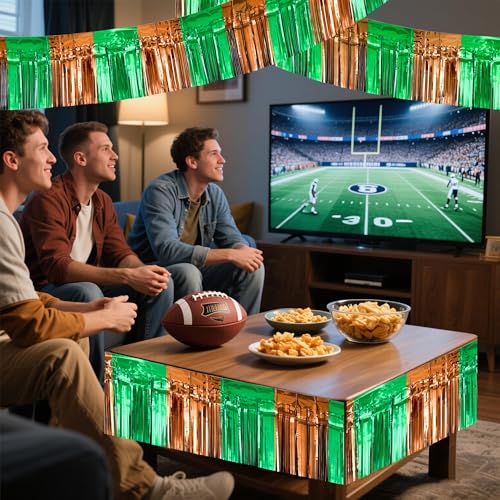 Image of 4 Packs Total 39 Ft Super Ball Parade Floats for Trailer Car, Green Brown Foil Fringe Garland Tinsel Streamers Hanging Backdrop Banner Table Skirts for Graduation Homecoming Birthday Football Party