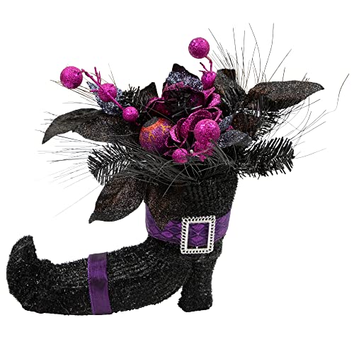 Witch's Boot with Glittered Foliage Halloween Decoration - 12