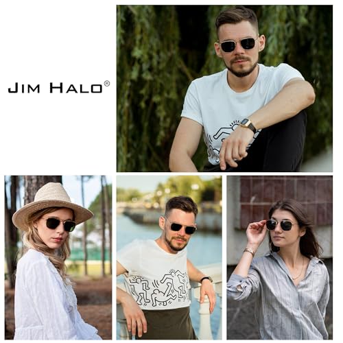 Image of JIM HALO Retro Square Aviator Sunglasses Premium Glass Lens Flat Metal Eyewear Men Women