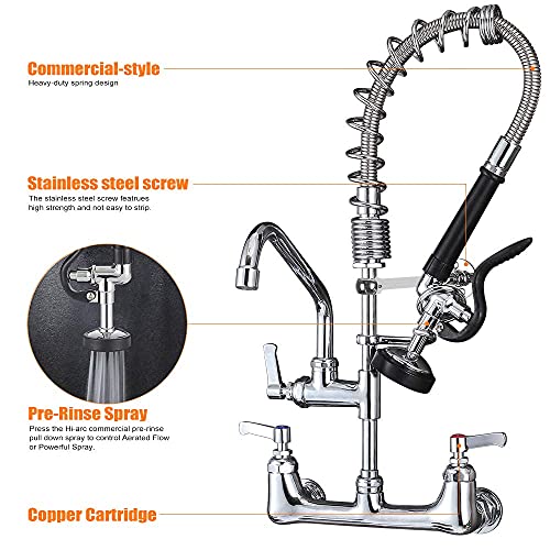 Mstjry Commercial Faucet With Sprayer Commercial Wall Mount Faucet Commercial Sink Faucet Restaurant Faucet Pre Rinse Faucet With 25 Inch Height, 12 Inch Spout, Us Standard #TOP2