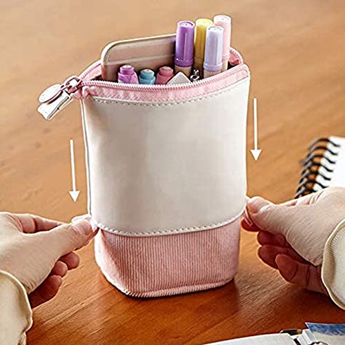 Qezodsx 3 Pieces Telescopic Pencil Case Standing Stationery Pencil Holder Canvas Dual-Use -Up Stand Pencil Bags with Zipper B - Image 4