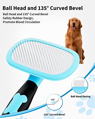 Glendan Dog Brush & Cat Brush- Slicker Pet Grooming Brush- Shedding Grooming Tools(Blue) #TOP1
