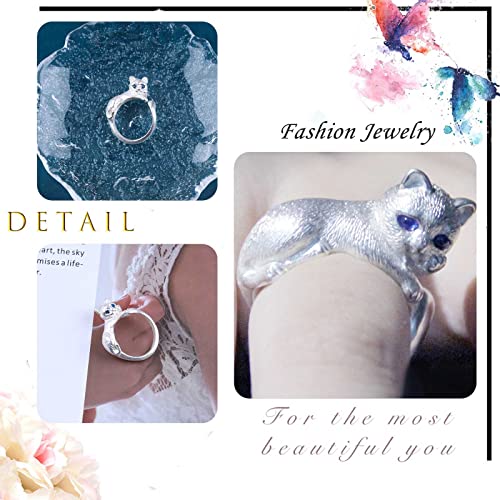 Wendalern Cat Ring for Women Girls Adjustable Open Kitty-shaped Ring Lovely Blue Eye Cat Animal Finger Ring Kitten Pet Gift Jewelry for Cat Lovers - Image 4