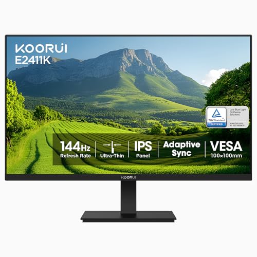 KOORUI Monitor 24' FULL HD, (1920 x 1080, 75 Hz, VGA, HDMI), Flicker Safe, 99% sRGB, Tempo di Risposta 5 ms, Reclinabile, Nero