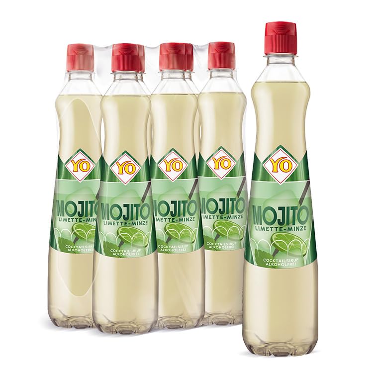 YO Cocktailsirup Mojito Limette-Minze (6 x 700 ml) alkoholfrei vegan 1x Flasche ergibt bis zu 6 Liter Fertiggetränk