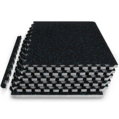 Image of ProsourceFit Rubber Top Exercise Puzzle Mat -inch, EVA Foam, Protective Interlocking Tiles for Home Gym Equipment and Workouts; Blue, 24 SQ FT, 6 Tiles