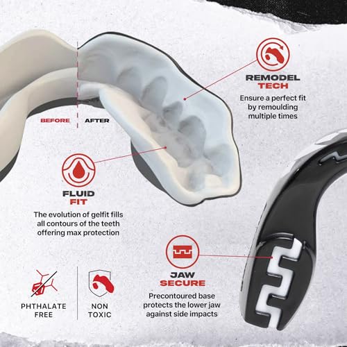 Image of SAFEJAWZ Mouthguard Strapless Slim Fit, Adults and Junior with Case for Boxing, Basketball, Football, MMA, Martial Arts, Hockey and All Contact Sports (Fangz, Adult (12+ Years))