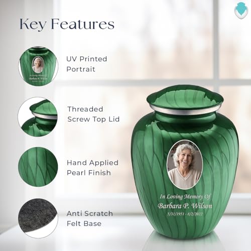 Image of Geturns Embrace Adult Personalized Picture Cremation Urns for Human Ashes I Large Photo Pearl Green Funeral Urn for Men and Women I 200 lbs